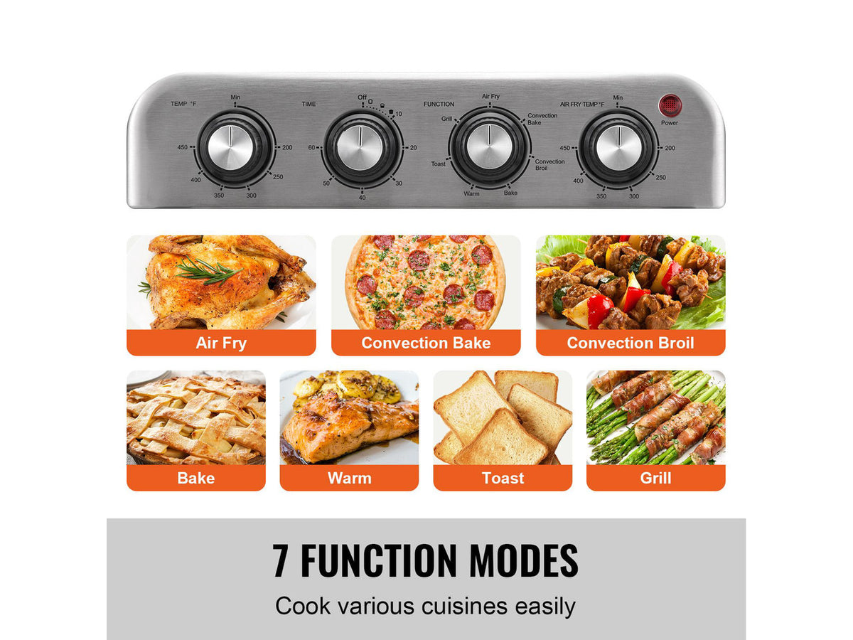 7-IN-1 Air Fryer Toaster Oven, 18L Convection Oven, 1700W Stainless Steel Toaster Ovens Countertop Combo with Grill, Pizza Pan, Gloves, 6 Slices Toast, 12-inch Pizza, Home and Commercial Use