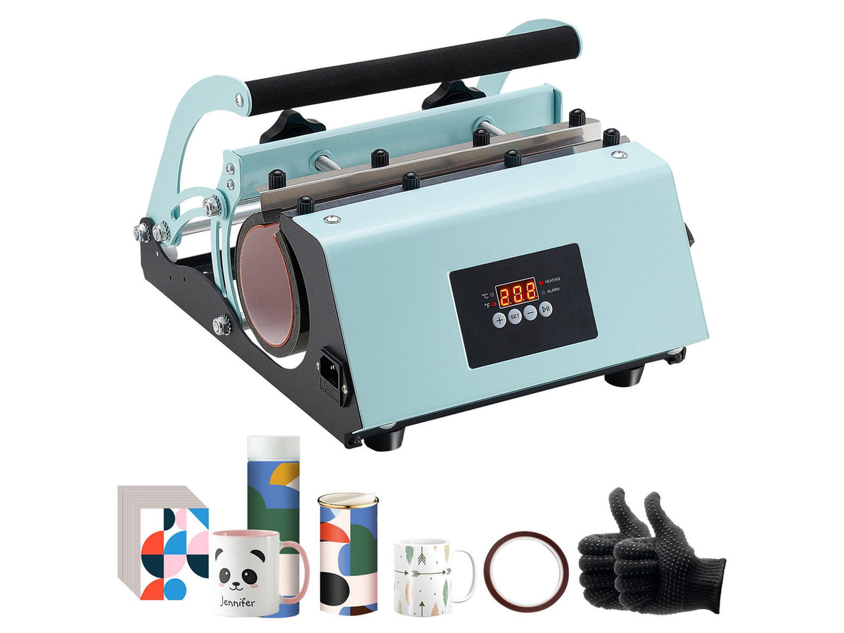 Tumbler Heat Press Machine, 11-30oz Mug Press, Heat Up Fast and Even, Tumbler Press with Sublimation Paper, Tape and Gloves, Temp and Time Setting, for Sublimation Tumblers, Cups, Mugs, Green