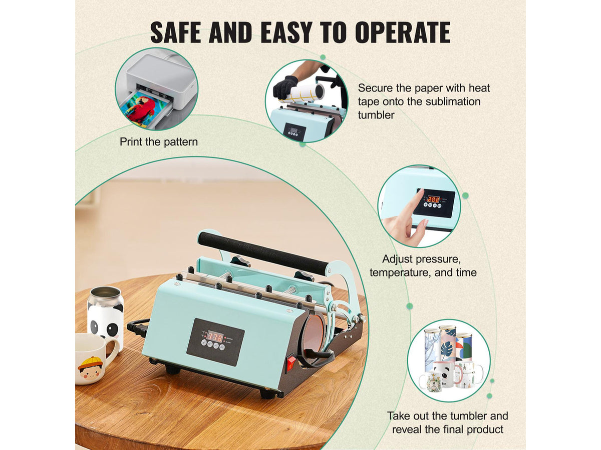 Tumbler Heat Press Machine, 11-30oz Mug Press, Heat Up Fast and Even, Tumbler Press with Sublimation Paper, Tape and Gloves, Temp and Time Setting, for Sublimation Tumblers, Cups, Mugs, Green