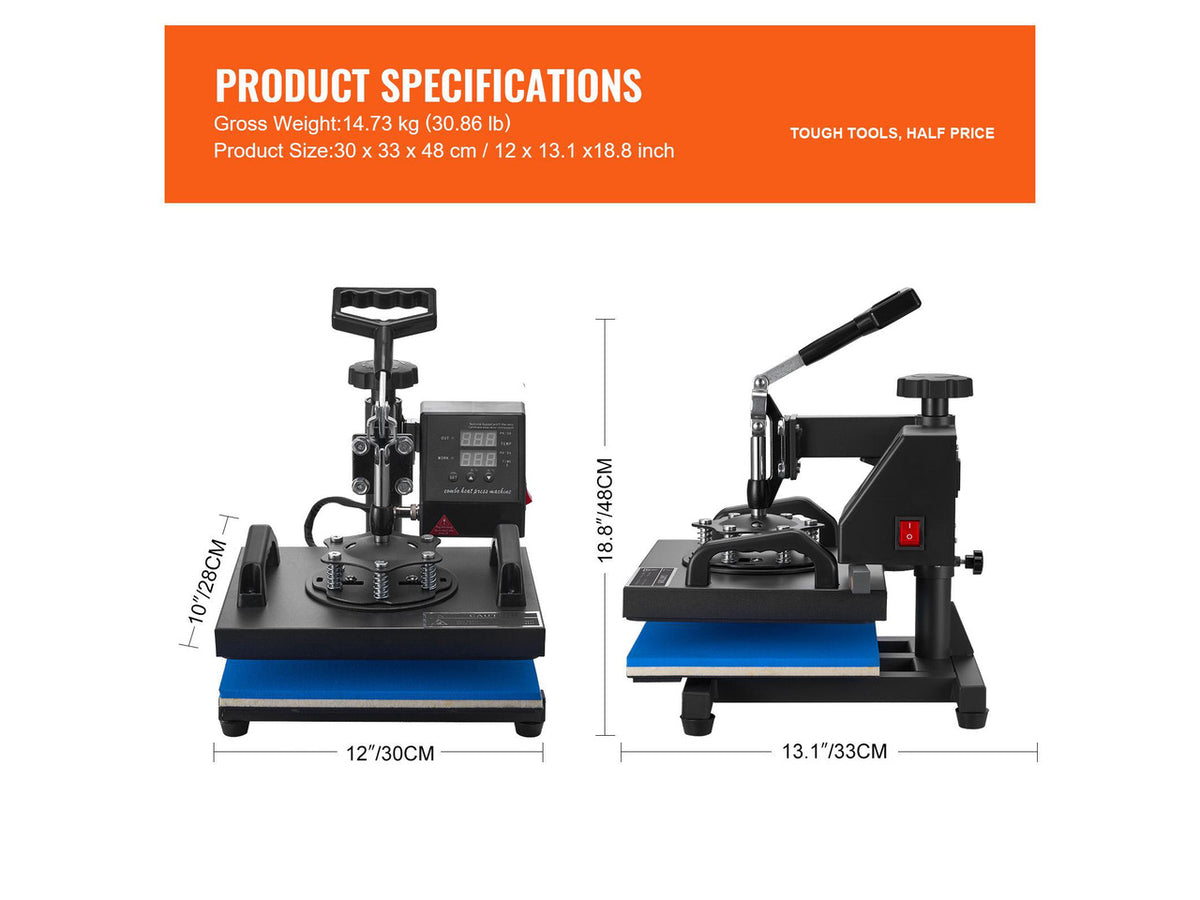 Heat Press, 12x10Inch T-Shirt Press Machine, T-shirt Press Heat Press 30x23cm Printing Machine Heat Transfer Sublimation Machine for T-shirts