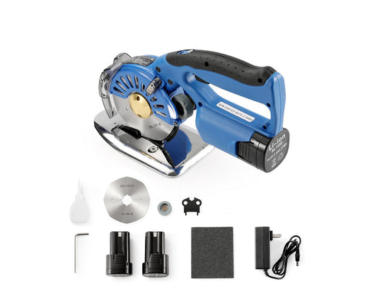 Fabric Cutter, 5-Speed Cordless Electric Rotary Fabric Cutting Machine, 1.1" Cutting Thickness, Octagonal Knife, with Replacement Blade and Battery Charger, for Multi-Layer Cloth Fabric Leather