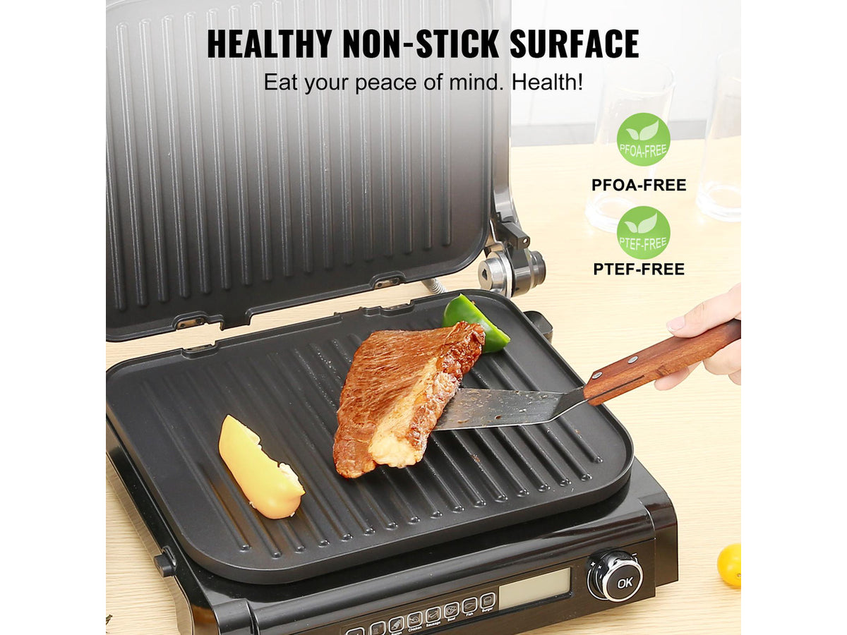 7 IN 1 Commercial Electric Griddle, 14.4" 1800W Indoor Countertop Grill, Stainless Steel Restaurant Teppanyaki Grill with Non Stick Iron Cooking Plate, 0-446 Adjustable Temp Control 110V