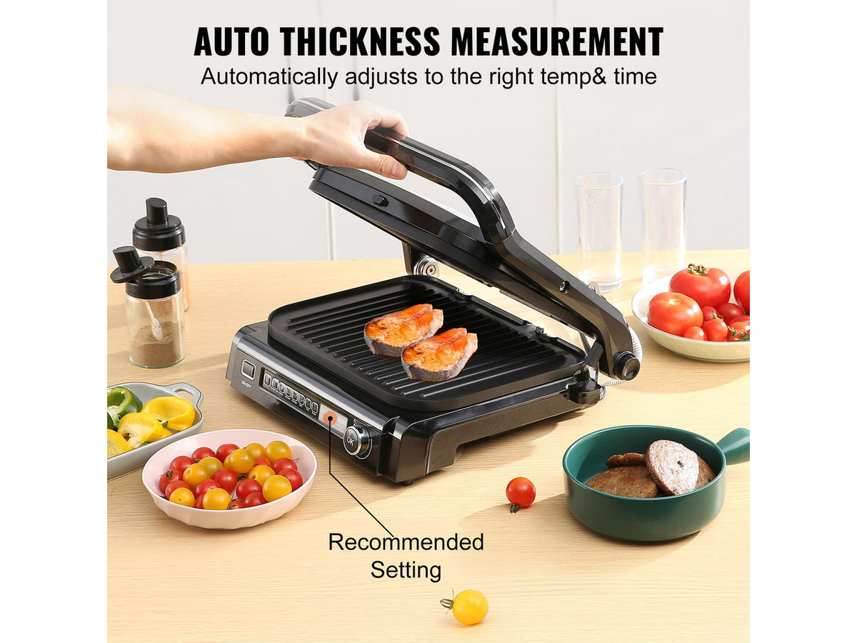 7 IN 1 Commercial Electric Griddle, 14.4" 1800W Indoor Countertop Grill, Stainless Steel Restaurant Teppanyaki Grill with Non Stick Iron Cooking Plate, 0-446 Adjustable Temp Control 110V