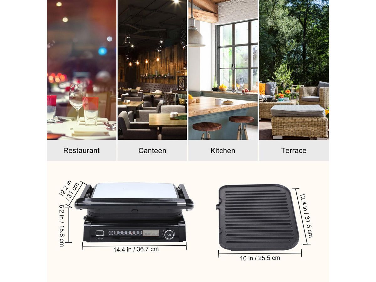 7 IN 1 Commercial Electric Griddle, 14.4" 1800W Indoor Countertop Grill, Stainless Steel Restaurant Teppanyaki Grill with Non Stick Iron Cooking Plate, 0-446 Adjustable Temp Control 110V