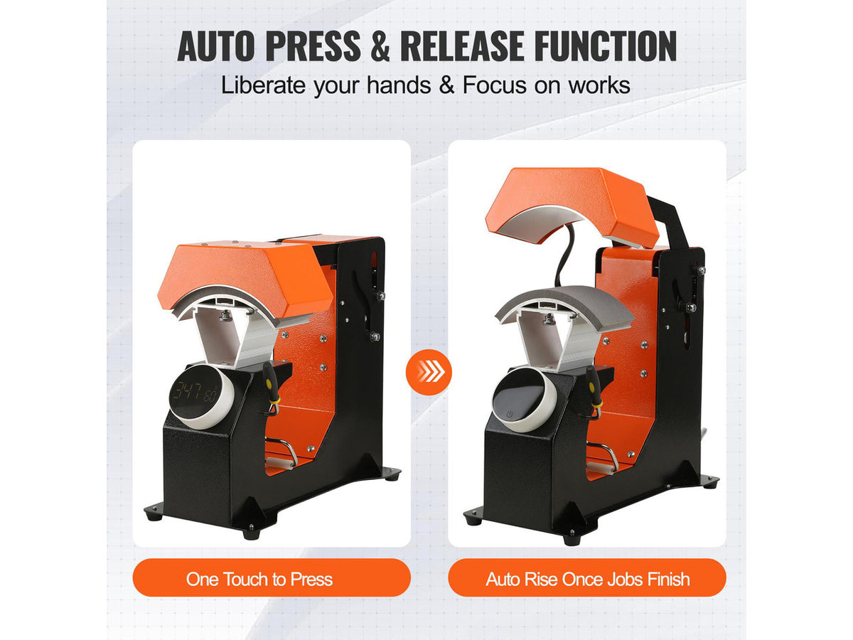 3-in-1 Auto Hat Heat Press with 3pcs Interchangeable Platens(6.6" x 2.7", 6.6" x 3.8", 6.1" x 3"), Automatic Release&Press Knob-Style Digital Control Panel Tested to UL Standards