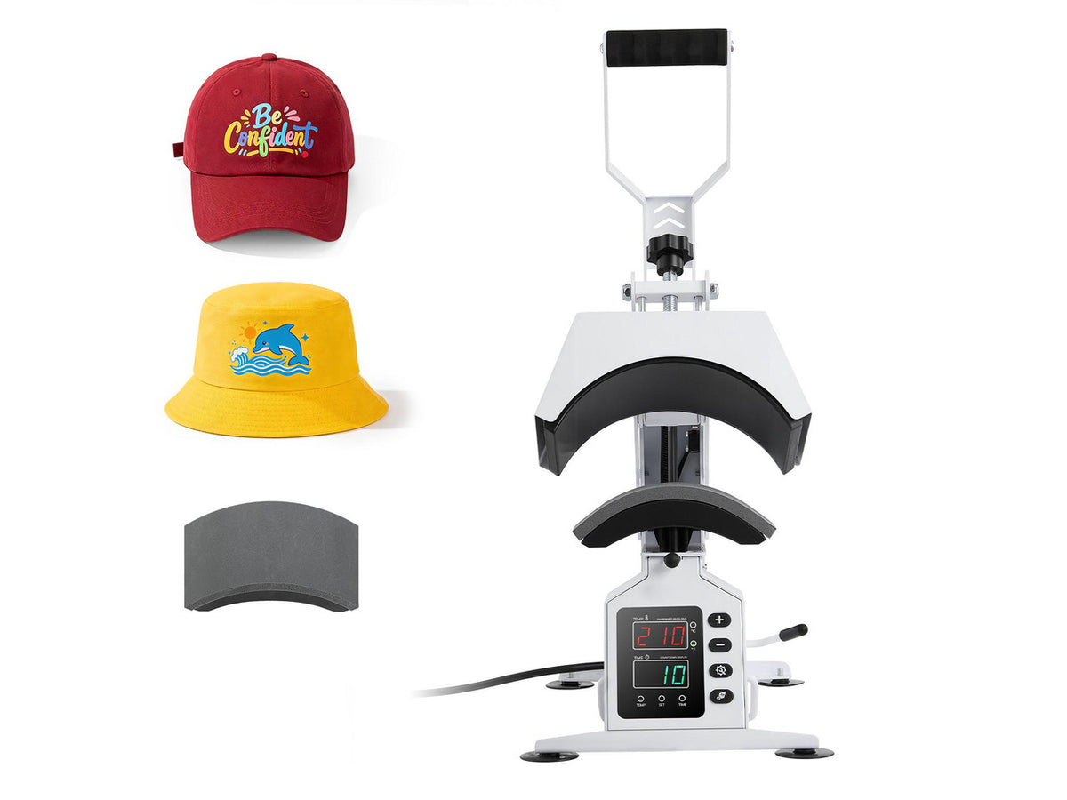 VEVOR Hat Heat Press Machine, with 2 Interchangeable Platens and Caps Stretcher, Precise Temperature & Time Control, Heat Press for Hats and Caps, for HTV Iron On and Sublimation Projects, White