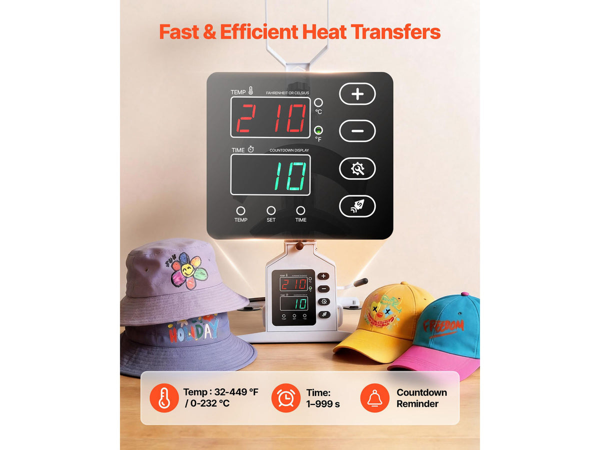 VEVOR Hat Heat Press Machine, with 2 Interchangeable Platens and Caps Stretcher, Precise Temperature & Time Control, Heat Press for Hats and Caps, for HTV Iron On and Sublimation Projects, White
