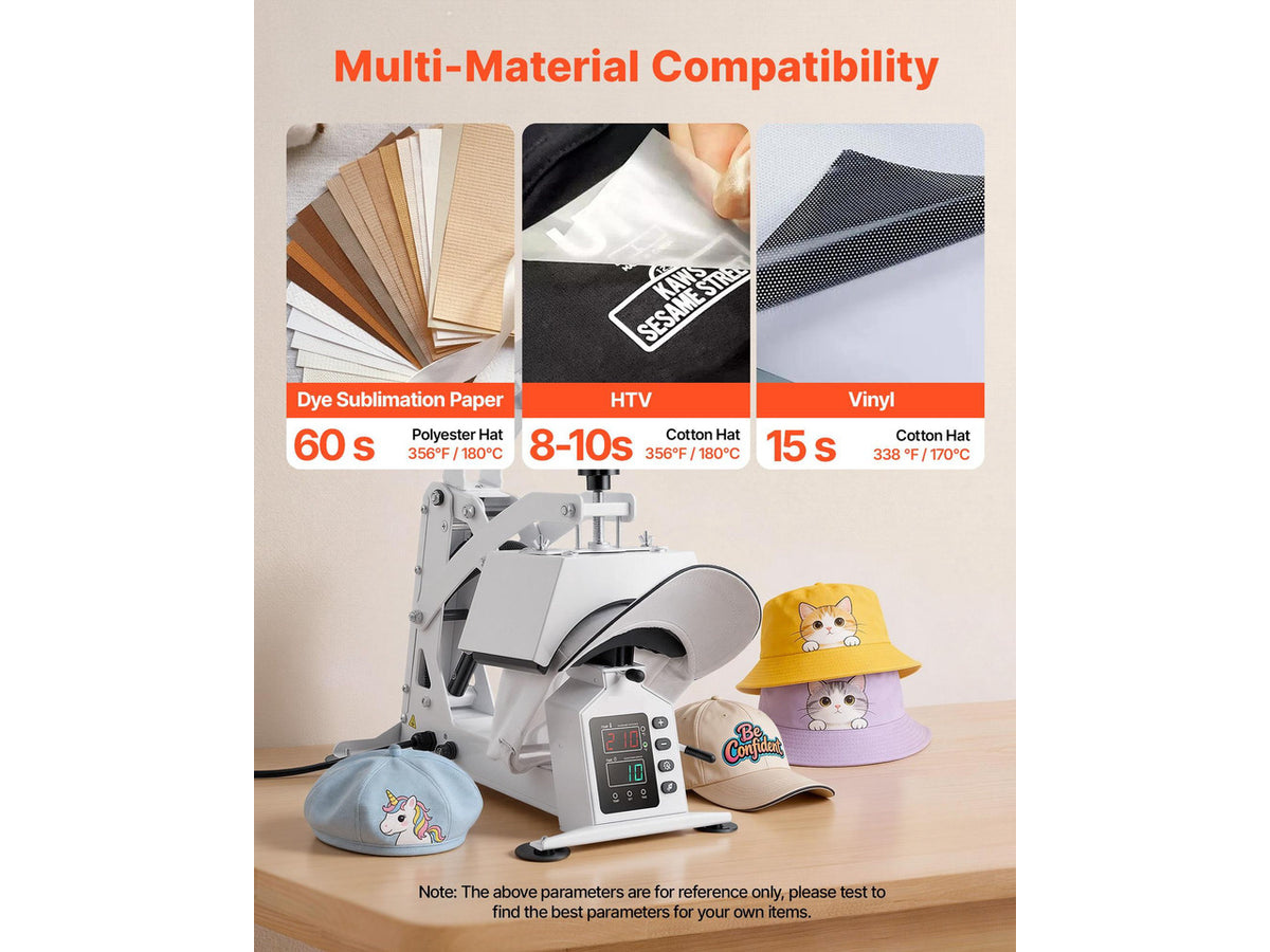 VEVOR Hat Heat Press Machine, with 2 Interchangeable Platens and Caps Stretcher, Precise Temperature & Time Control, Heat Press for Hats and Caps, for HTV Iron On and Sublimation Projects, White