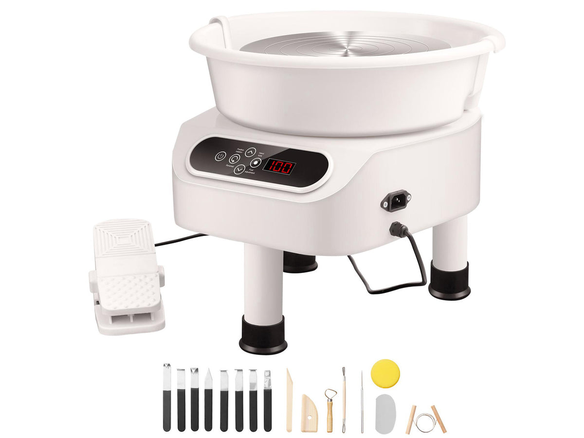 Pottery Wheel, 11 inch Pottery Forming Machine, 450W Electric Wheel for Pottery with Foot Pedal and LCD Touch Screen, Direct Drive Ceramic Wheel with 3 Support Legs for DIY Art Craft, White