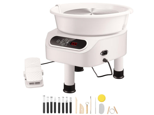 Pottery Wheel, 11 inch Pottery Forming Machine, 450W Electric Wheel for Pottery with Foot Pedal and LCD Touch Screen, Direct Drive Ceramic Wheel with 3 Support Legs for DIY Art Craft, White