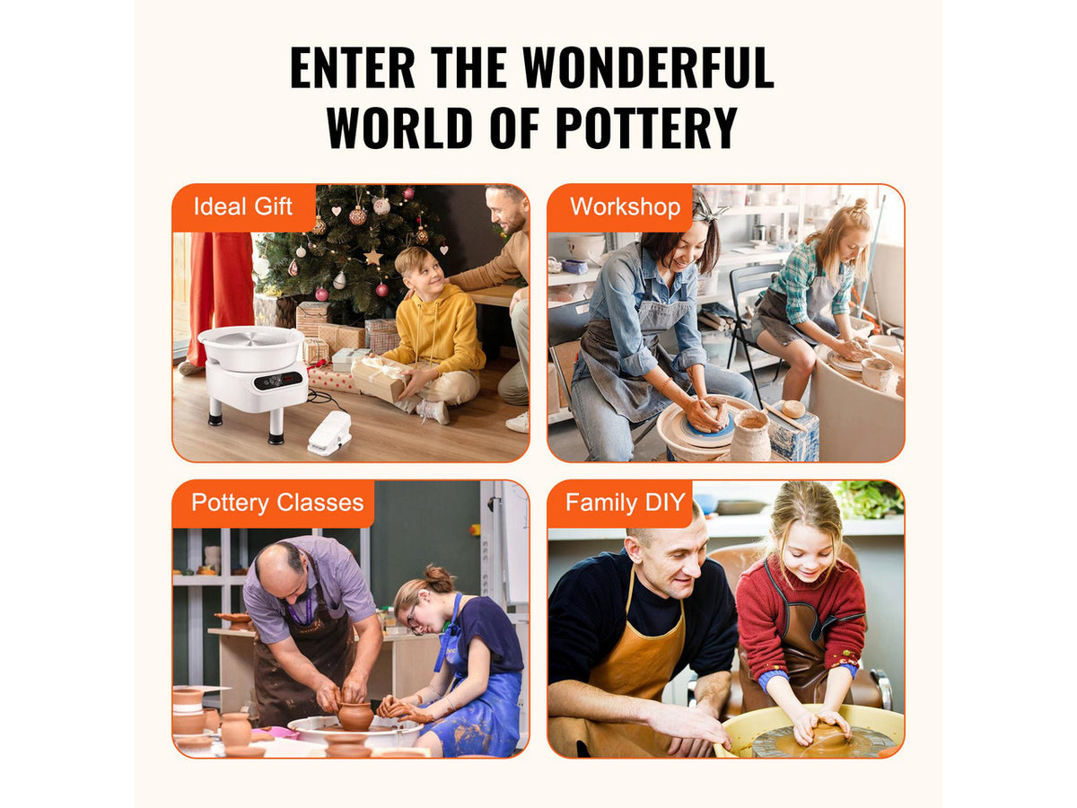 Pottery Wheel, 11 inch Pottery Forming Machine, 450W Electric Wheel for Pottery with Foot Pedal and LCD Touch Screen, Direct Drive Ceramic Wheel with 3 Support Legs for DIY Art Craft, White