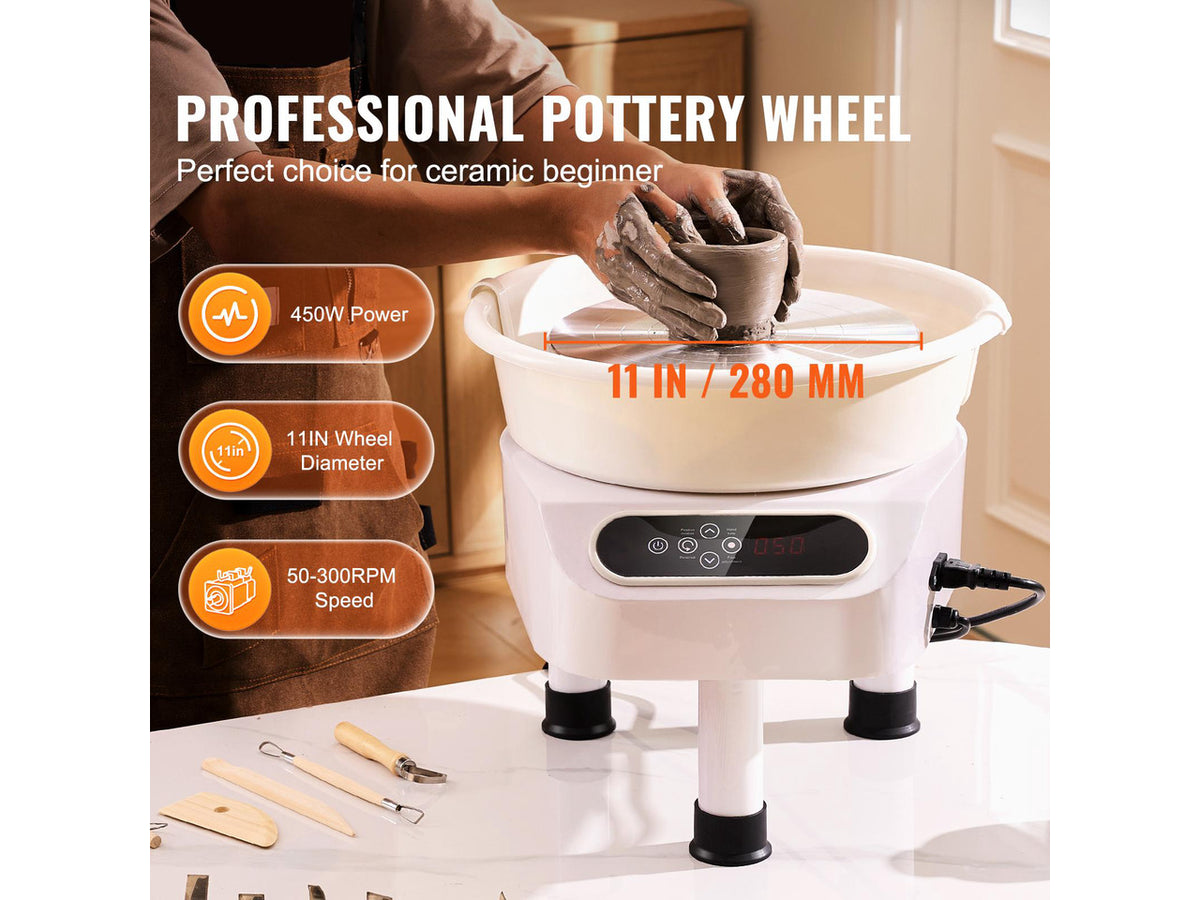 Pottery Wheel, 11 inch Pottery Forming Machine, 450W Electric Wheel for Pottery with Foot Pedal and LCD Touch Screen, Direct Drive Ceramic Wheel with 3 Support Legs for DIY Art Craft, White