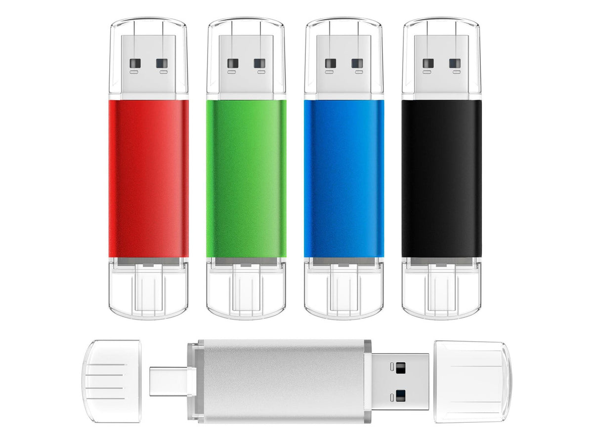 AreTop 32GB USB C Flash Drive USB 2.0 Dual Thumb Drive 32GB USB Drive 2-in-1 Portable Type-C Memory Stick Compatible with iPhone 16/15, Android Smartphone, Computers, MacBook, Tablets, PC, 5 Pack