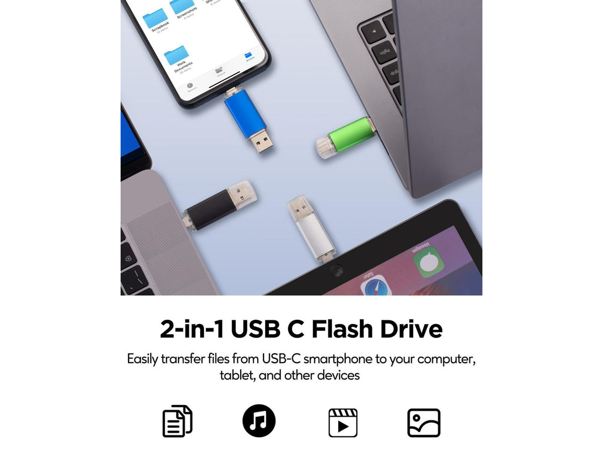 AreTop 32GB USB C Flash Drive USB 2.0 Dual Thumb Drive 32GB USB Drive 2-in-1 Portable Type-C Memory Stick Compatible with iPhone 16/15, Android Smartphone, Computers, MacBook, Tablets, PC, 5 Pack
