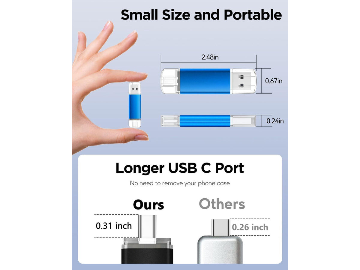 AreTop 32GB USB C Flash Drive USB 2.0 Dual Thumb Drive 32GB USB Drive 2-in-1 Portable Type-C Memory Stick Compatible with iPhone 16/15, Android Smartphone, Computers, MacBook, Tablets, PC, 5 Pack