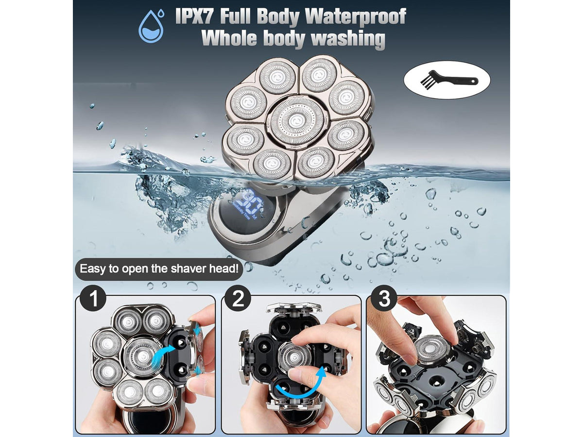9D Electric Head Shaver for Bald Men, Upgraded 5-in-1 Head Shaver for Bald Men, Waterproof Wet/Dry Grooming Kit Electric Shaver for Men, Cordless Rechargeable Bald Head Razor for Home&Travel