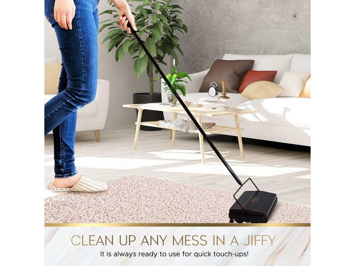 17027 Electrostatic Carpet & Floor Sweeper - 9" Cleaning Path - Lightweight - Ideal for Crumby Messes - Works On Carpets & Hard Floor Surfaces - Black