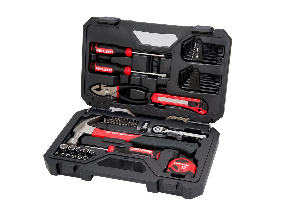 57 Piece Mechanics Tool Set Home Tool Set, Sockets, Ratchet, Screwdrivers, Hammer, Pliers, Hex Keys, Specialty Bits Hand Tools