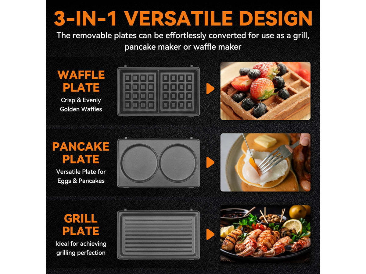 3 in 1 Mini Waffle Maker with Removable Plates, Mini Pancake Maker, Grilled Cheese Maker, Breakfast Sandwich Maker Press, Indoor Grill, Belgian Waffle Maker, Aqua