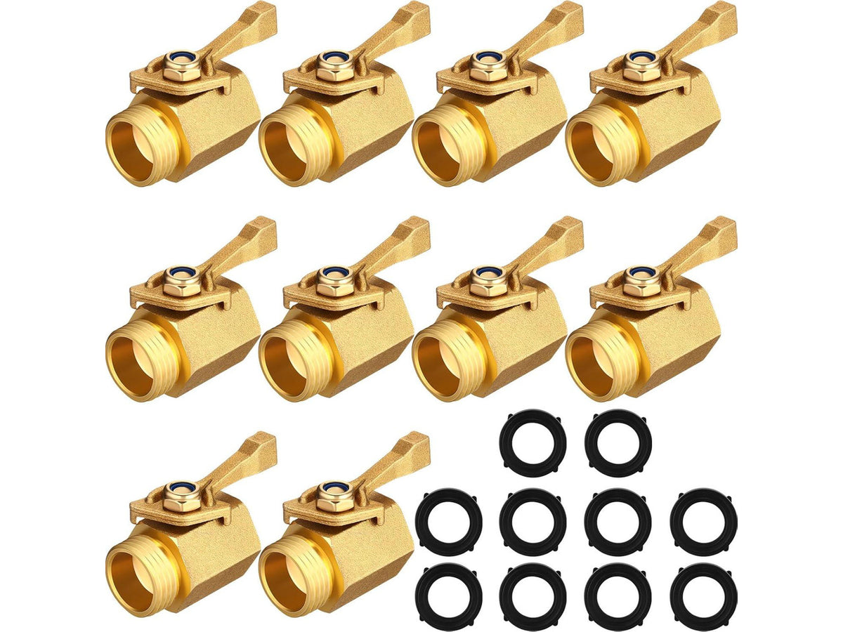 10 Pack Garden Hose Shut off Valve Heavy Duty 3/4 Inch Solid Garden Brass Water Hose Connector with Extra Rubber Washers