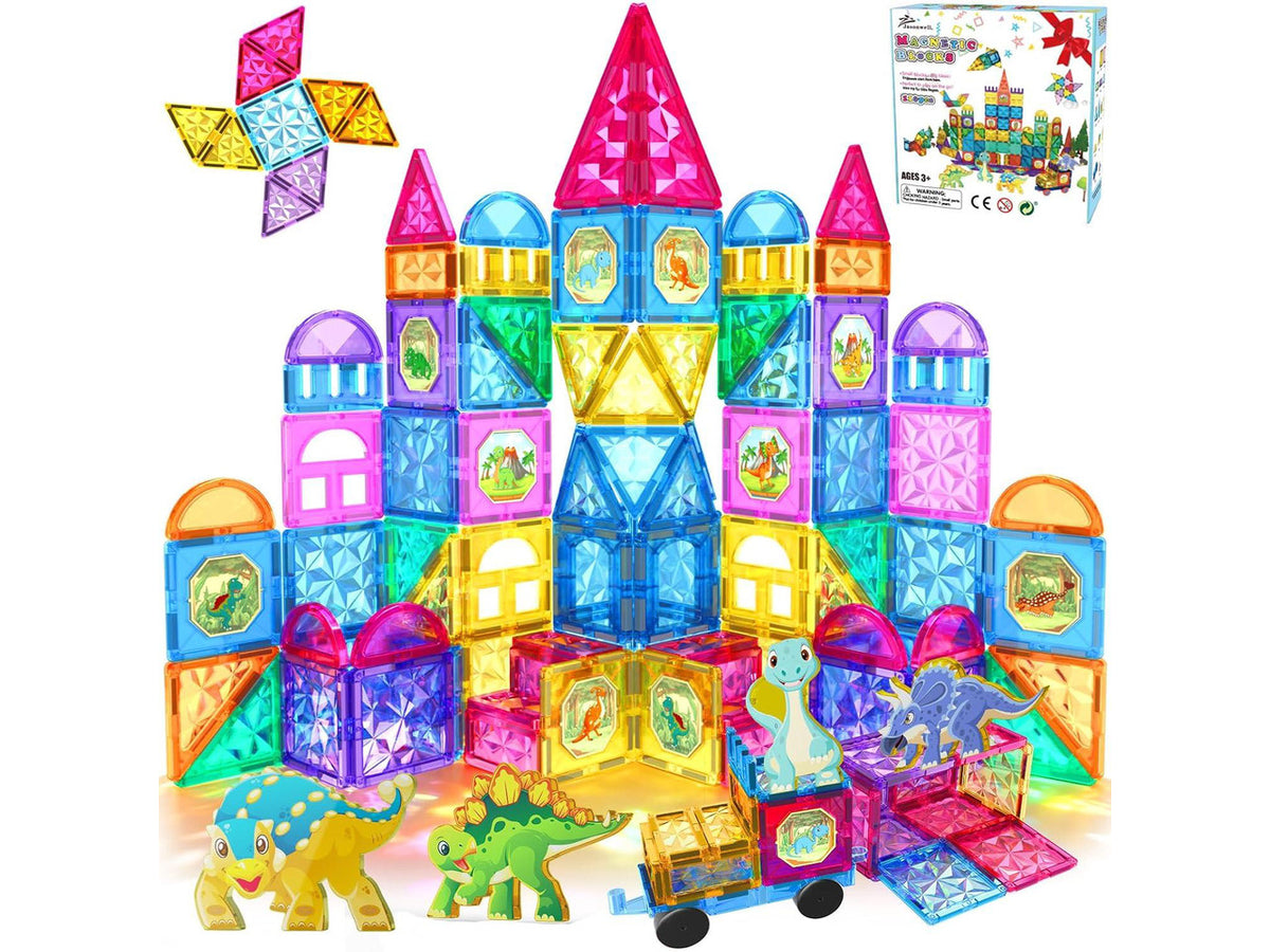 110PCS Magnetic Tiles Building Blocks Set for Boys Girls Preschool Educational Magnet Construction Kit Stacking STEM Toys Christmas Birthday Gifts for Kids Toddlers 3 4 5 6 7 8 9 + Year Old