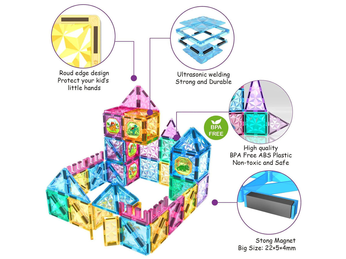 110PCS Magnetic Tiles Building Blocks Set for Boys Girls Preschool Educational Magnet Construction Kit Stacking STEM Toys Christmas Birthday Gifts for Kids Toddlers 3 4 5 6 7 8 9 + Year Old