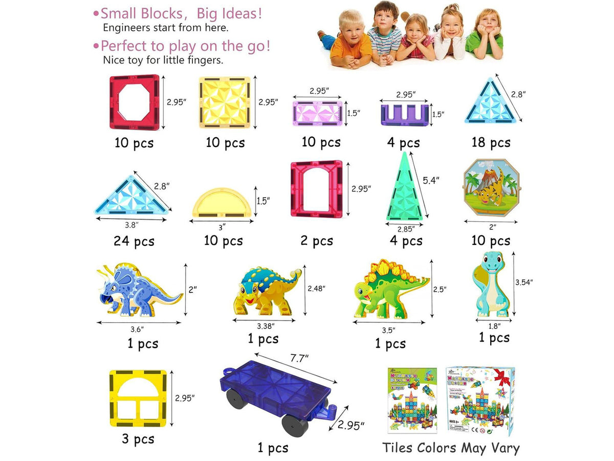 110PCS Magnetic Tiles Building Blocks Set for Boys Girls Preschool Educational Magnet Construction Kit Stacking STEM Toys Christmas Birthday Gifts for Kids Toddlers 3 4 5 6 7 8 9 + Year Old