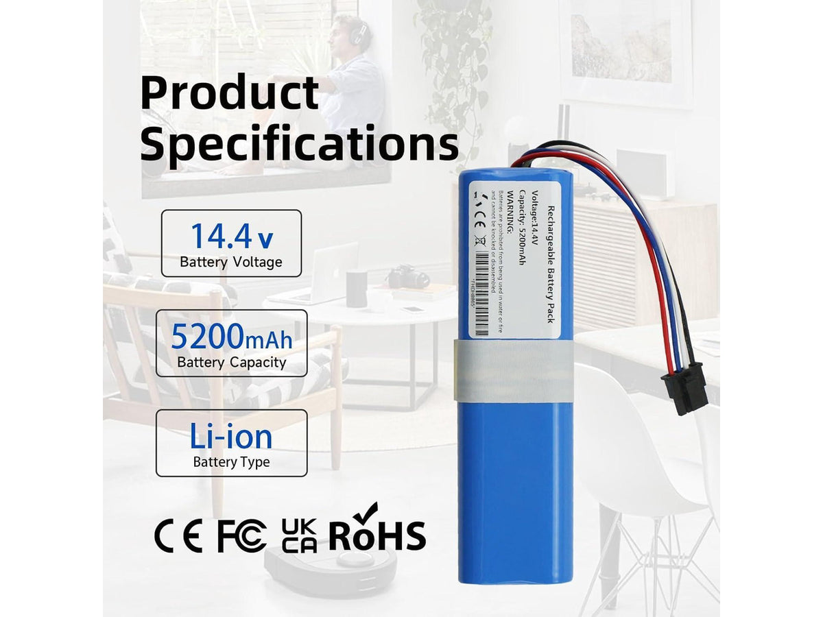 5200mAh Rechargable Vacuum Cleaner Battery for Dreame D9 Pro D9 MAX D10 D10s Plus L10 L10s L10 ro Plus F9 Z10 Pro RLS5-BL0 RLS5-WH0 RVS5-WH0 RL55L P2008-4S2P-MMBK Robot Vacuum Cleaner