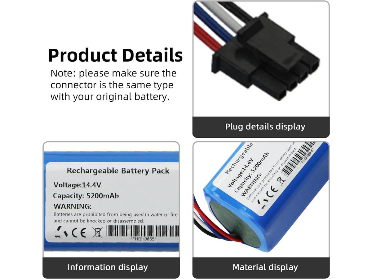 5200mAh Rechargable Vacuum Cleaner Battery for Dreame D9 Pro D9 MAX D10 D10s Plus L10 L10s L10 ro Plus F9 Z10 Pro RLS5-BL0 RLS5-WH0 RVS5-WH0 RL55L P2008-4S2P-MMBK Robot Vacuum Cleaner