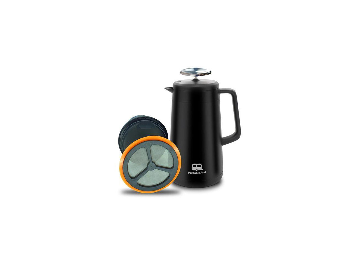 34oz Double Vacuum Insulation Large Silicone French Press Coffee Maker with Silicone Ring, Stainless Steel, Perfect for Camping, Travel, and At-Home Use (Matte Black)