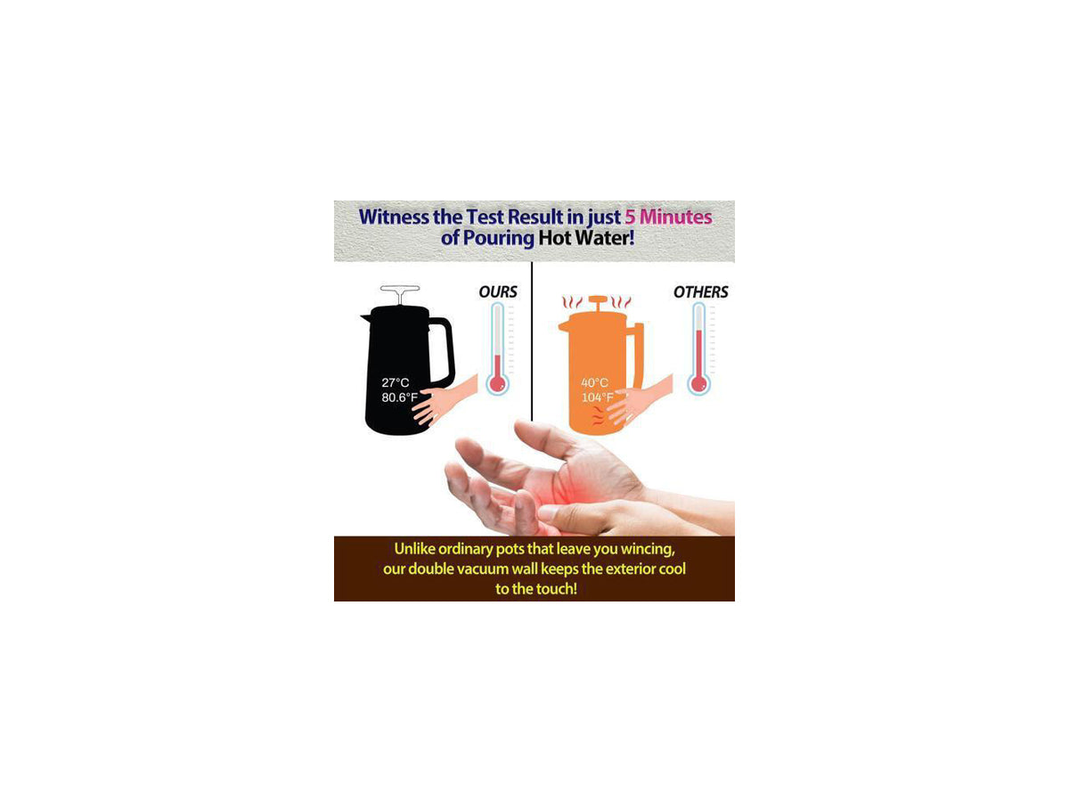 34oz Double Vacuum Insulation Large Silicone French Press Coffee Maker with Silicone Ring, Stainless Steel, Perfect for Camping, Travel, and At-Home Use (Matte Black)