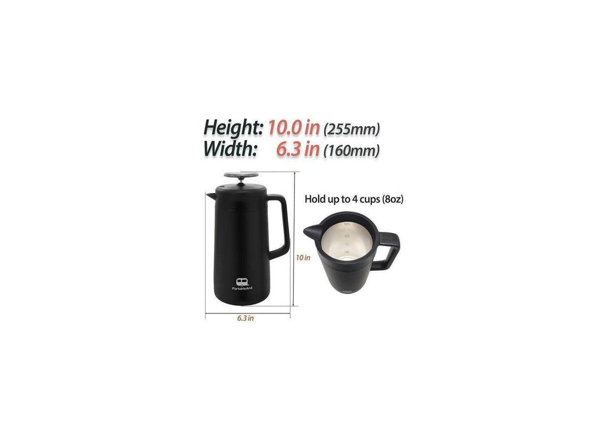 34oz Double Vacuum Insulation Large Silicone French Press Coffee Maker with Silicone Ring, Stainless Steel, Perfect for Camping, Travel, and At-Home Use (Matte Black)