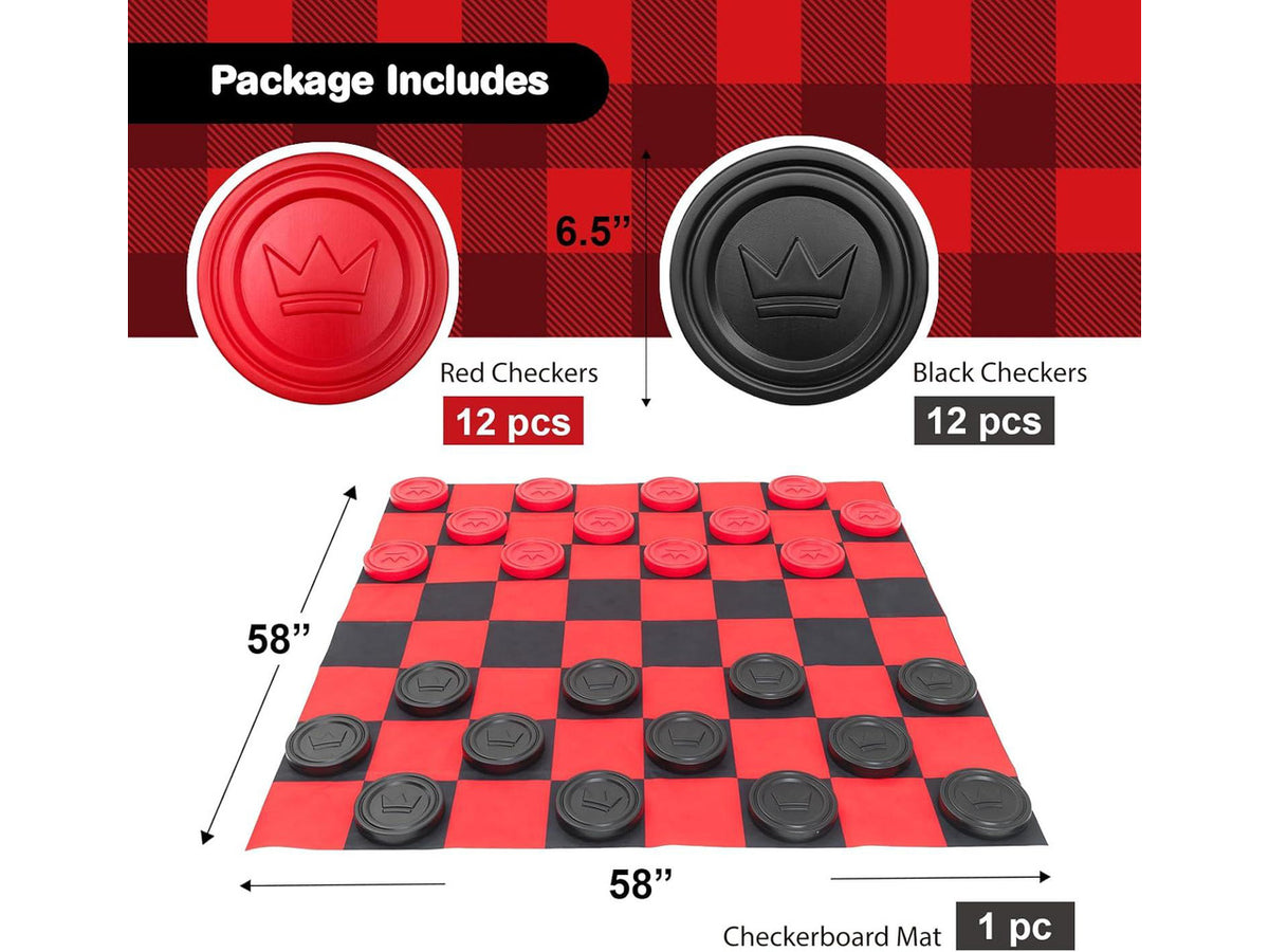 Jumbo Checkers Set with Storage Bag - 58 inch mat - Outdoor & Indoor Play Toys, Backyard Board Games, Family Party, Birthday for Toddlers Ages 5 6 7 8 Year Old - Amazon Exclusive