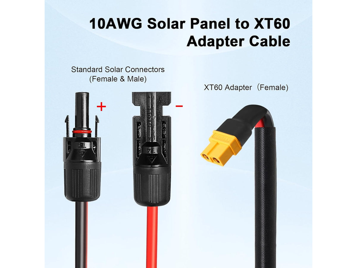 10AWG 30FT Solar to XT60 Adapter Cable Solar Panel to Battery for RV, Portable Power Station & Solar Generator