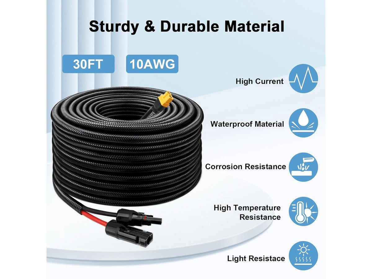 10AWG 30FT Solar to XT60 Adapter Cable Solar Panel to Battery for RV, Portable Power Station & Solar Generator