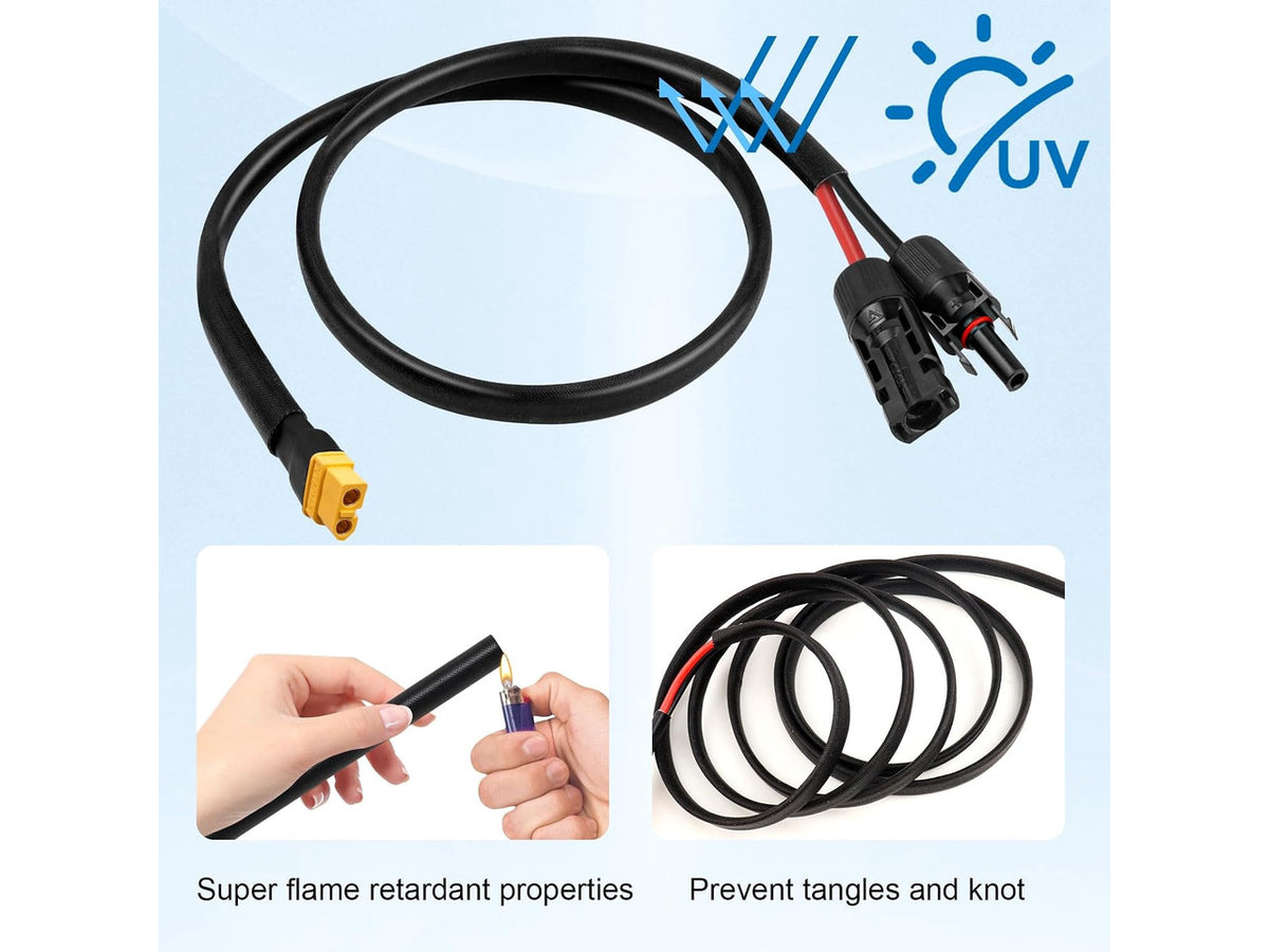 10AWG 30FT Solar to XT60 Adapter Cable Solar Panel to Battery for RV, Portable Power Station & Solar Generator