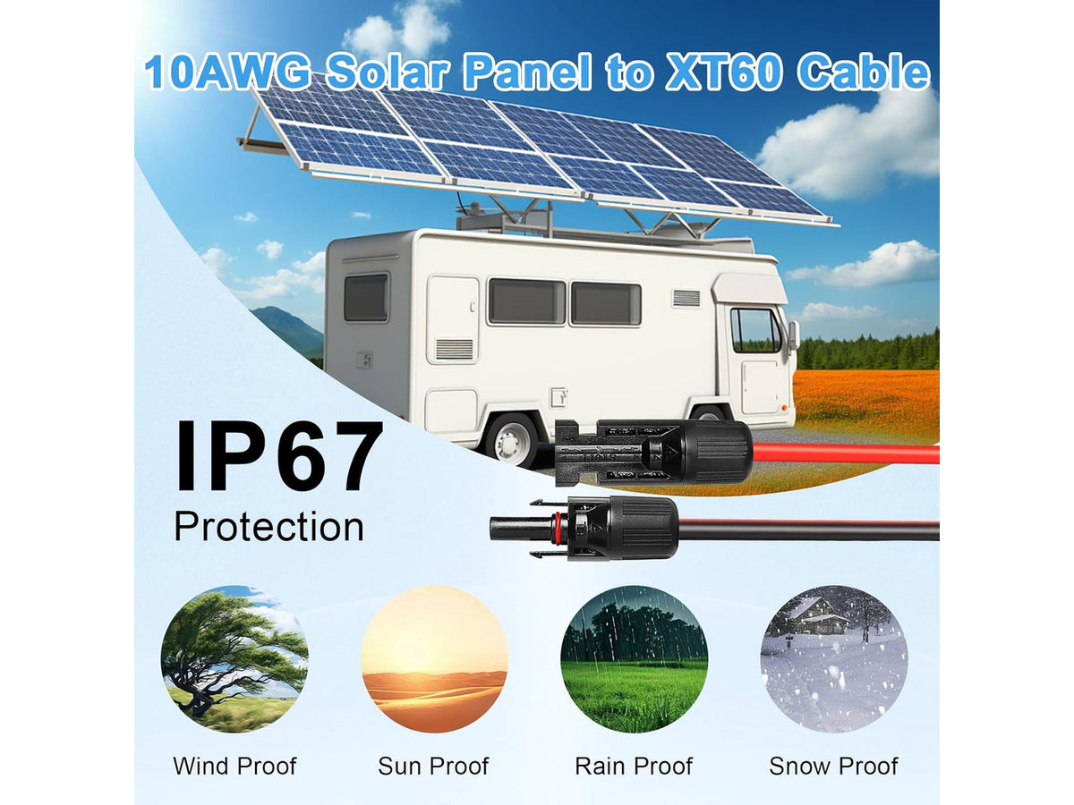 10AWG 30FT Solar to XT60 Adapter Cable Solar Panel to Battery for RV, Portable Power Station & Solar Generator
