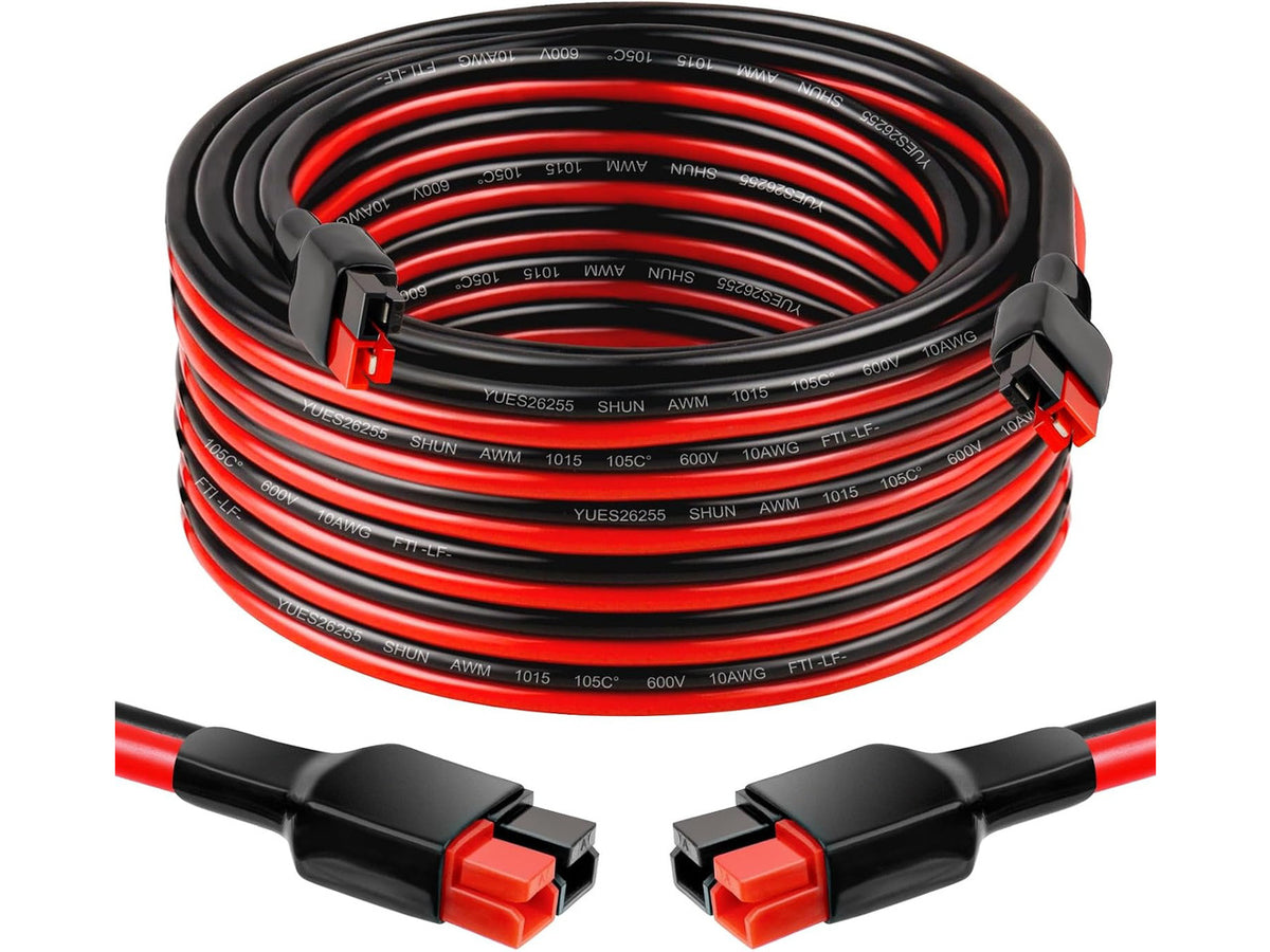 10AWG 25FT Anderson Extension Cable Solar Extension with Anderson Connector for Portable Power Station, Solar Panel & Generator