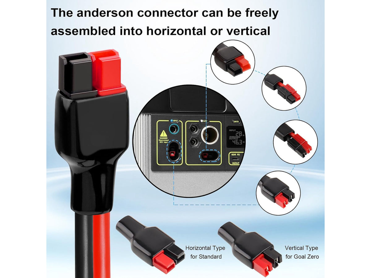 10AWG 25FT Anderson Extension Cable Solar Extension with Anderson Connector for Portable Power Station, Solar Panel & Generator