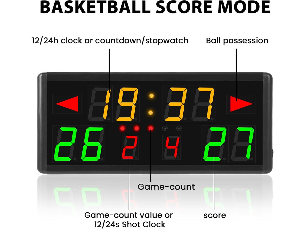 LED Electronic Scoreboard Digital Score Keeper with Remote & Tripod Basketball Shot Clock, Timer & 12/24h Real Time for Football, Cornhole, Ping Pong & Table Tennis