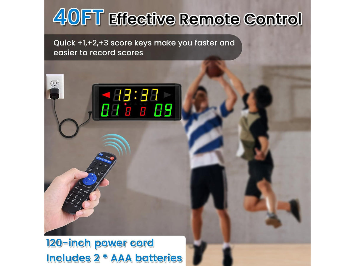 LED Electronic Scoreboard Digital Score Keeper with Remote & Tripod Basketball Shot Clock, Timer & 12/24h Real Time for Football, Cornhole, Ping Pong & Table Tennis