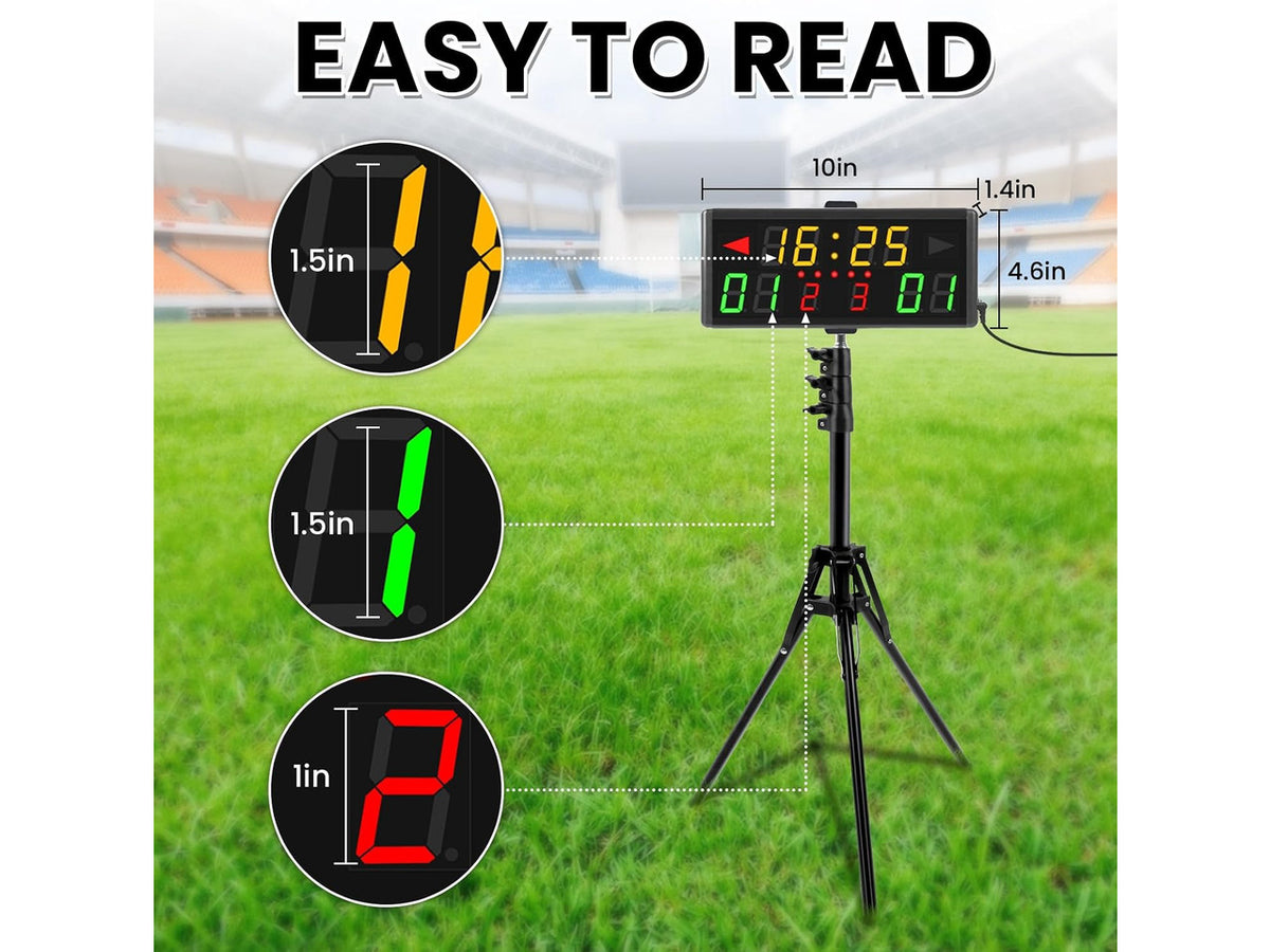 LED Electronic Scoreboard Digital Score Keeper with Remote & Tripod Basketball Shot Clock, Timer & 12/24h Real Time for Football, Cornhole, Ping Pong & Table Tennis