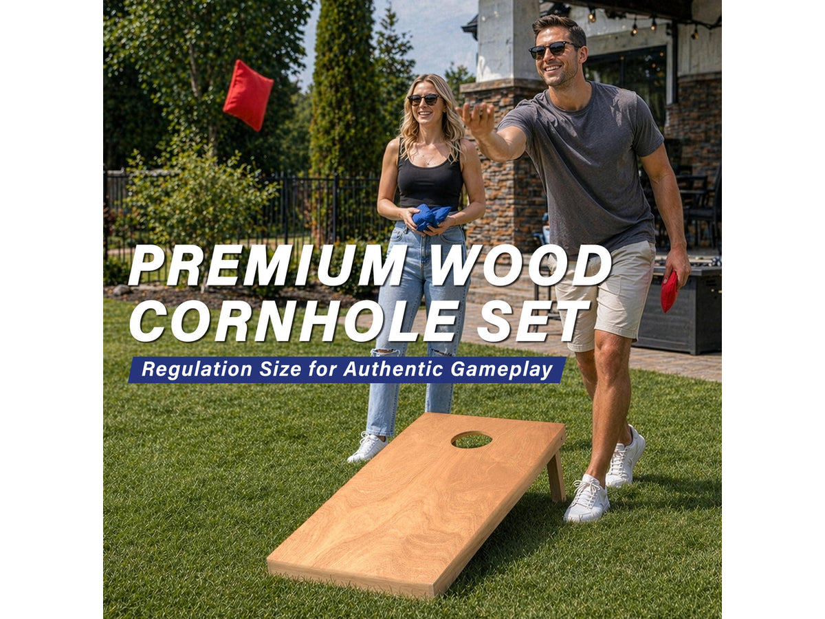 GoSports Regulation Size Wooden Cornhole Set with Light Brown Finish - Includes Carrying Case