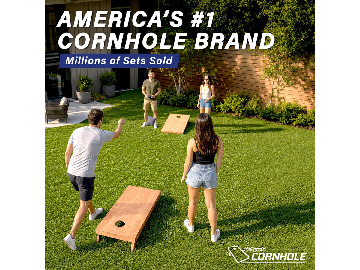 GoSports Regulation Size Wooden Cornhole Set with Light Brown Finish - Includes Carrying Case
