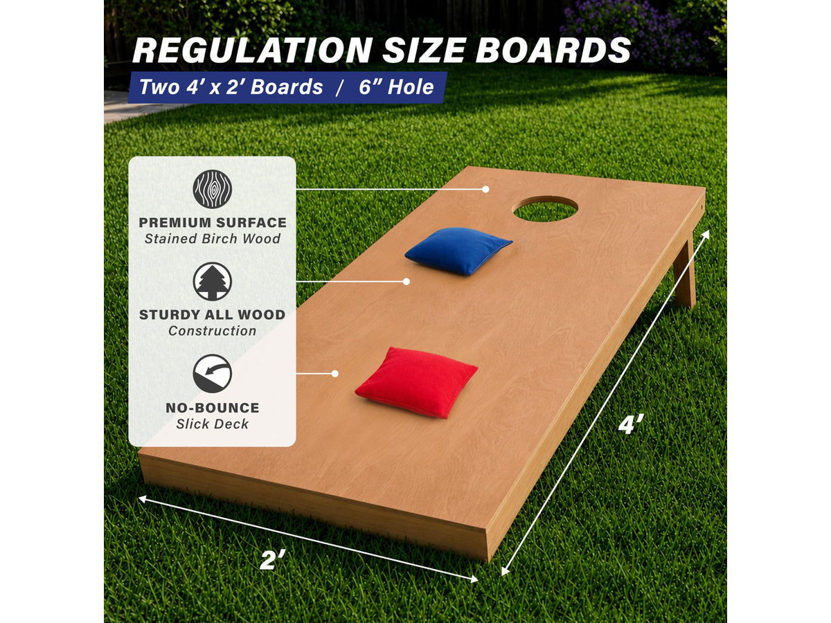 GoSports Regulation Size Wooden Cornhole Set with Light Brown Finish - Includes Carrying Case