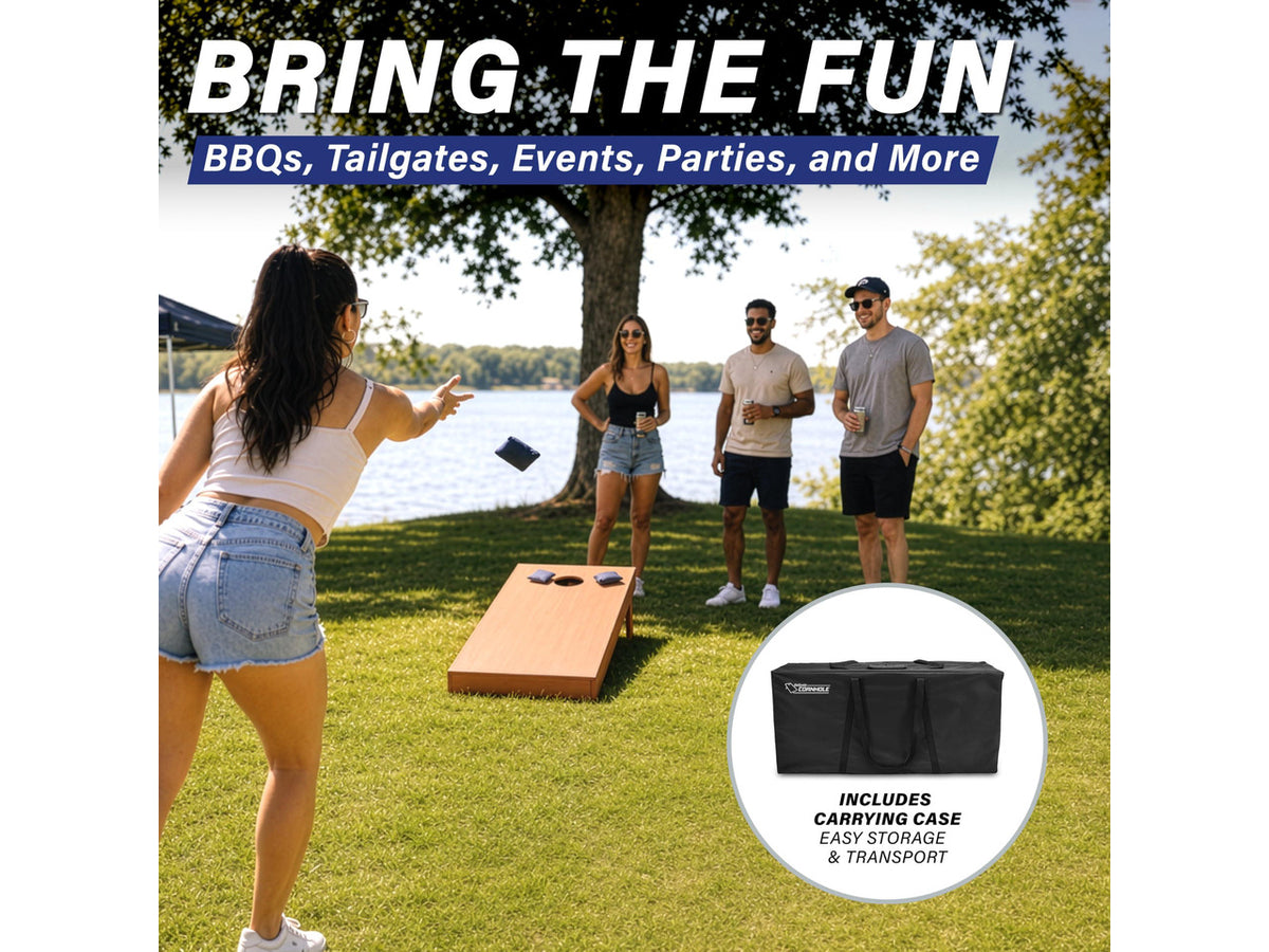 GoSports Regulation Size Wooden Cornhole Set with Light Brown Finish - Includes Carrying Case