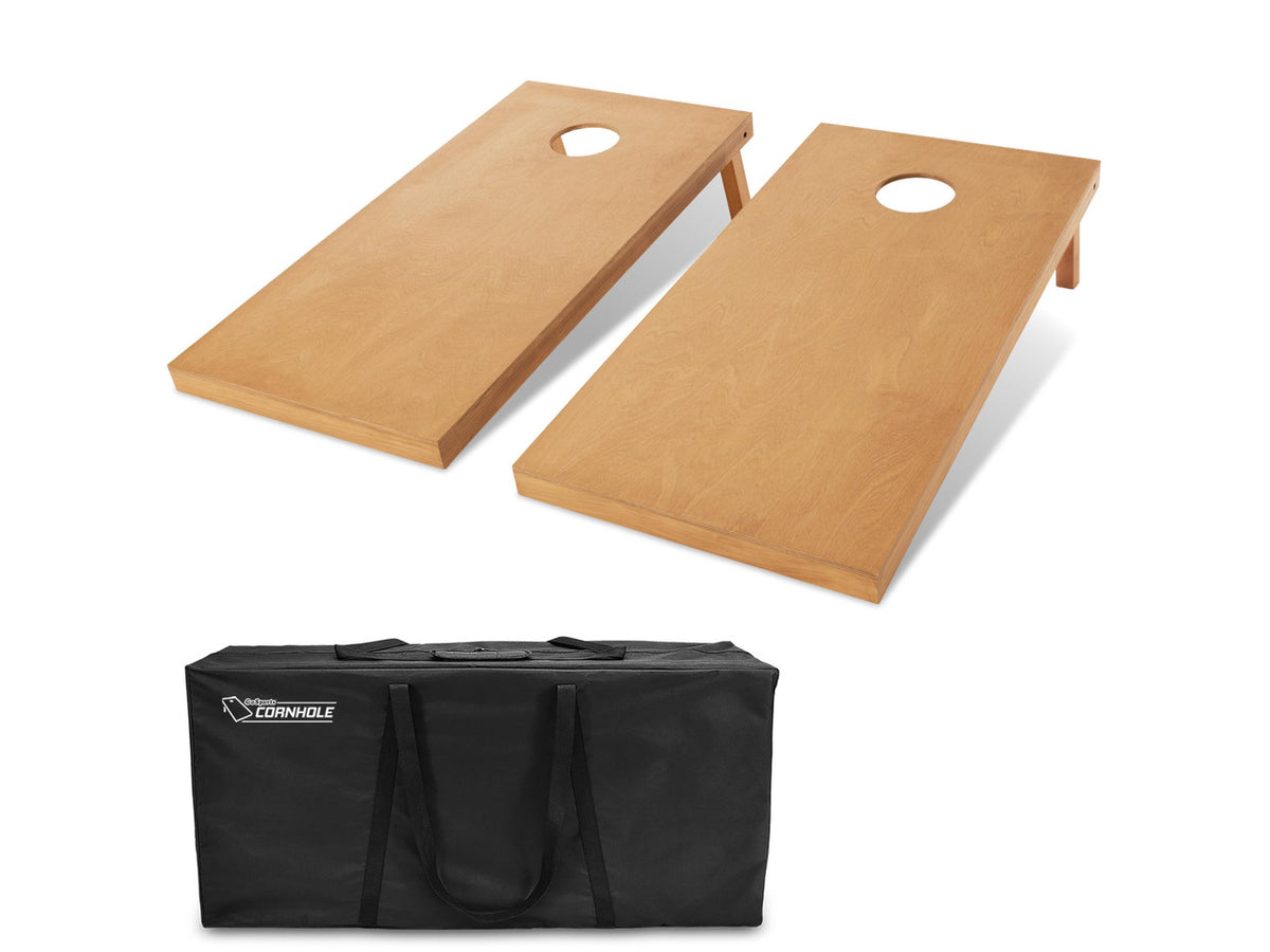 GoSports Regulation Size Wooden Cornhole Set with Light Brown Finish - Includes Carrying Case