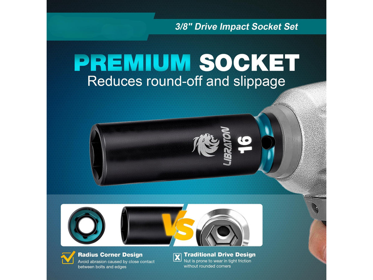 3/8 Socket Set 90PCS, SAE(5/16-3/4) & Metric(7-19MM) Impact Socket | Cr-V Impact Driver Socket, Deep&Shallow, Extension Bars, Ratchet Handle, Screwdriver Bits, Spark Plug Sockets, Adapters