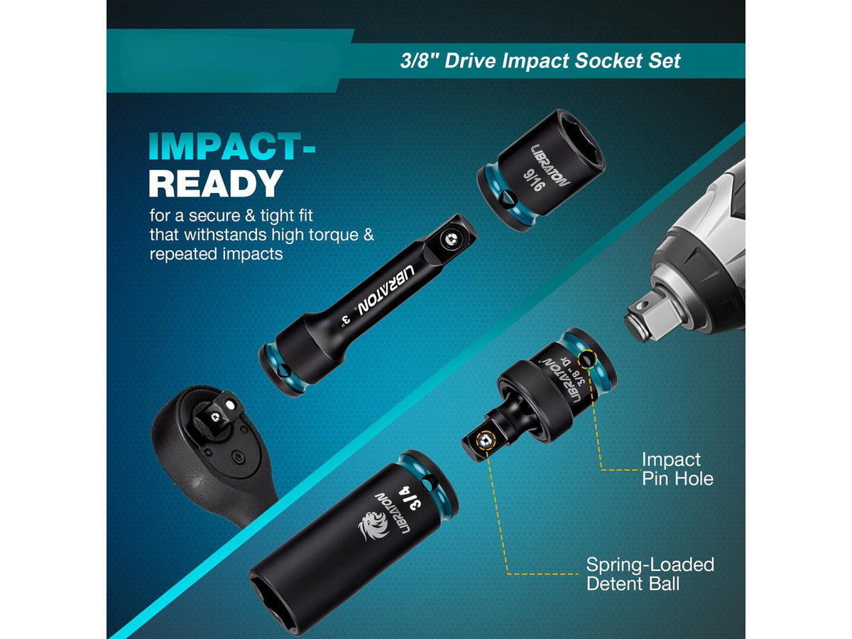3/8 Socket Set 90PCS, SAE(5/16-3/4) & Metric(7-19MM) Impact Socket | Cr-V Impact Driver Socket, Deep&Shallow, Extension Bars, Ratchet Handle, Screwdriver Bits, Spark Plug Sockets, Adapters