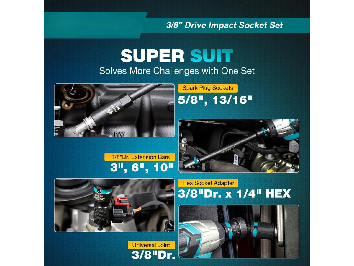 3/8 Socket Set 90PCS, SAE(5/16-3/4) & Metric(7-19MM) Impact Socket | Cr-V Impact Driver Socket, Deep&Shallow, Extension Bars, Ratchet Handle, Screwdriver Bits, Spark Plug Sockets, Adapters